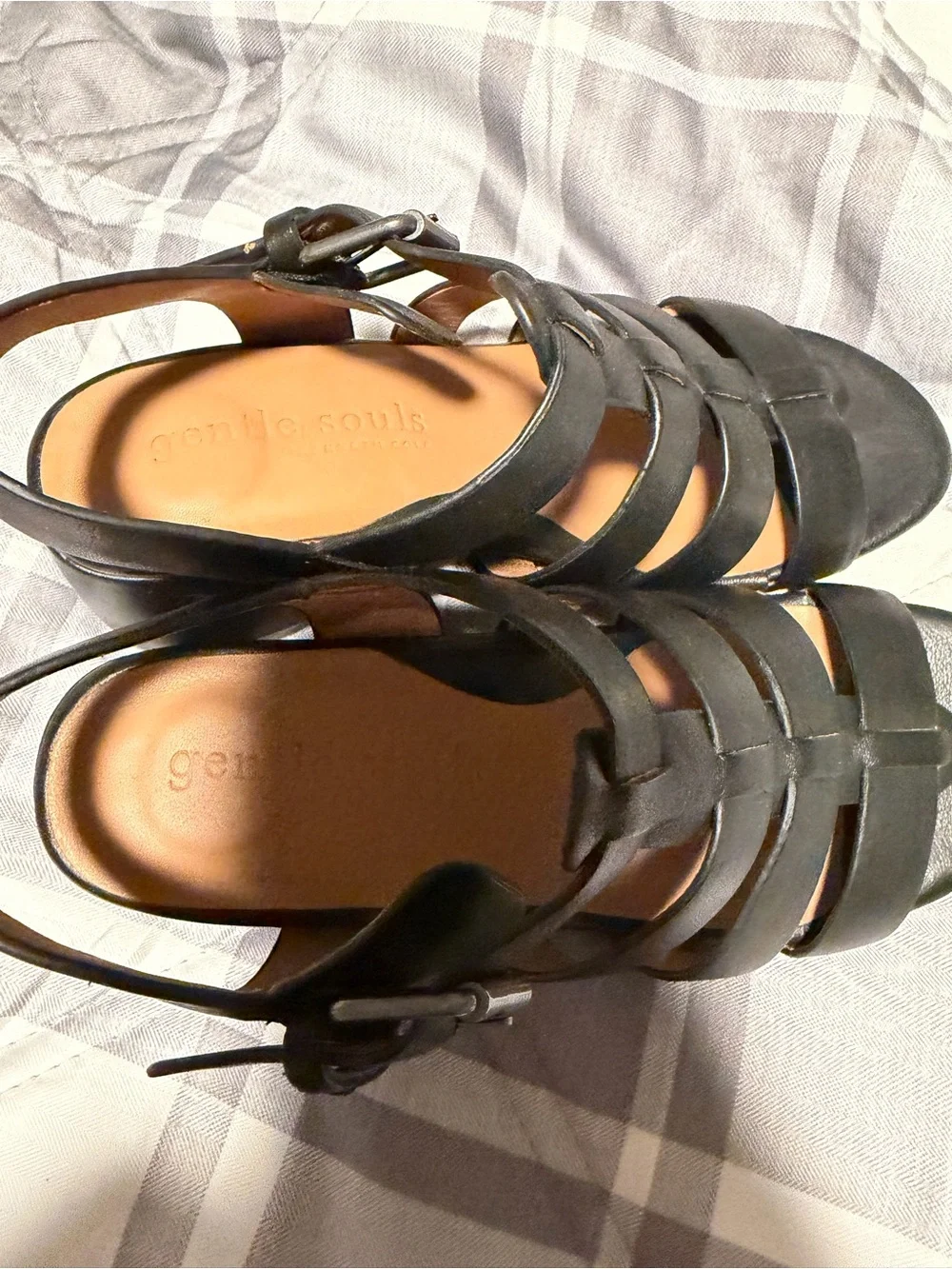 gentle souls Black Strappy Leather Slingback Sandals
